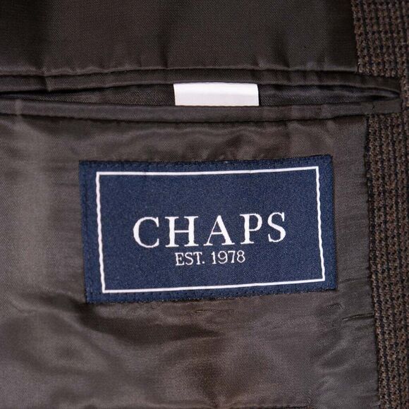 Chaps Ralph Lauren Mens Blazer Dark Brown Check 100% Wool Jacket Sport Coat 44R - Picture 3 of 9